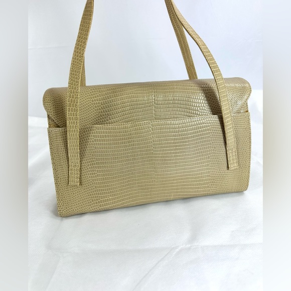 Vintage PALOMA PICASSO beige lizard leather embossed handbag purse X logo - Picture 5 of 16